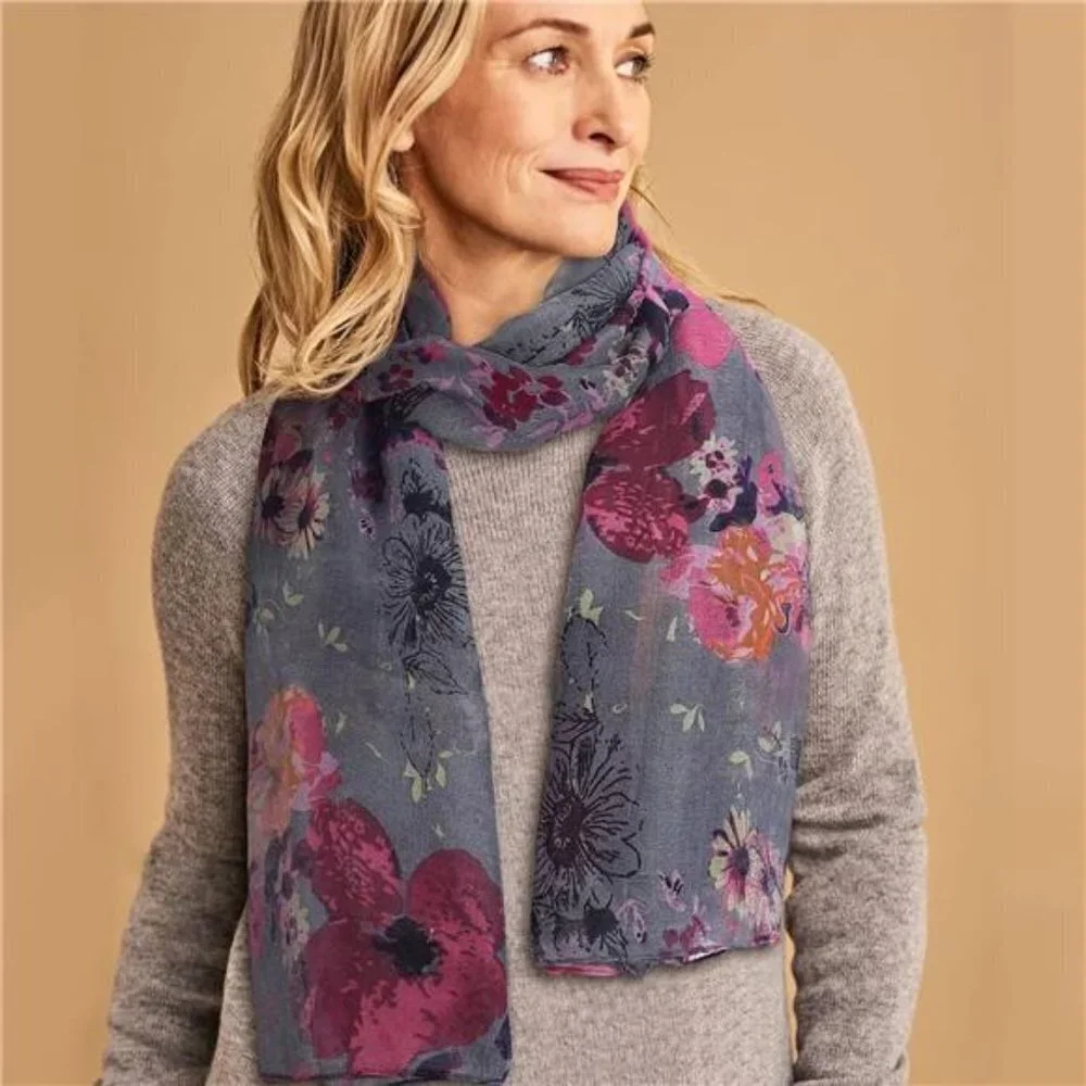 👉 Women's Floral Flower Printed Lightweight Cotton Summer Scarves Head Sha